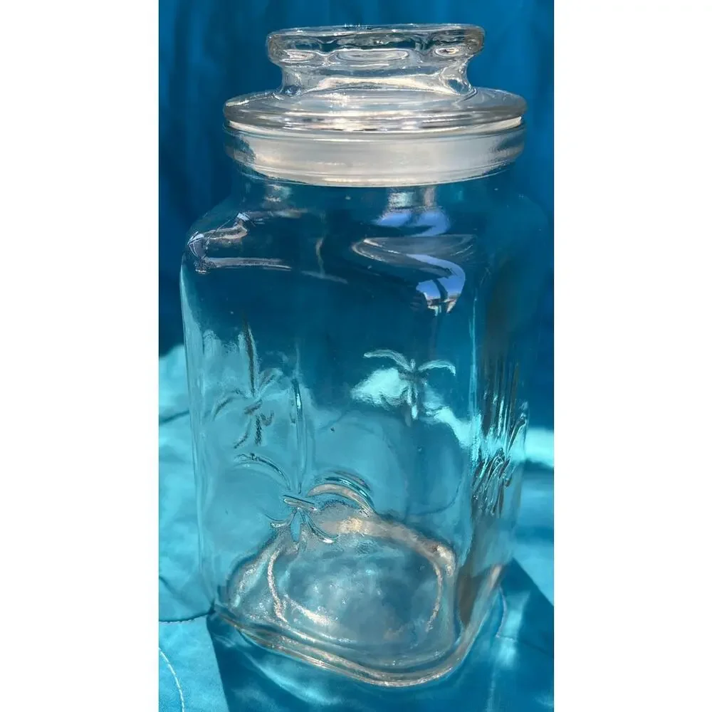 Anchor Hocking Fleur De Lis Glass Apothecary Jar Canister 7”x 3.5” Vintage